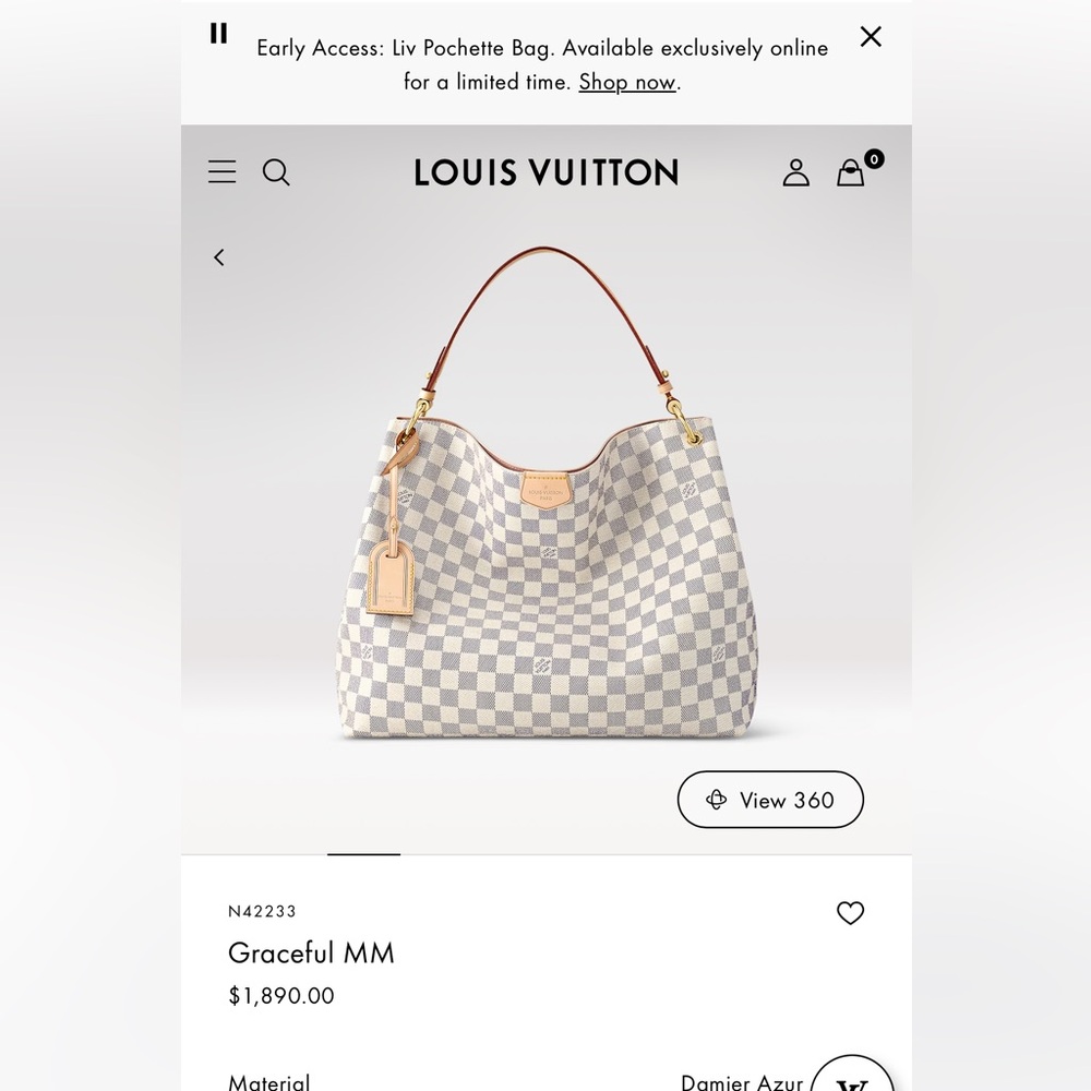 BARELY USED ** LV MM Graceful bag new with box and tags